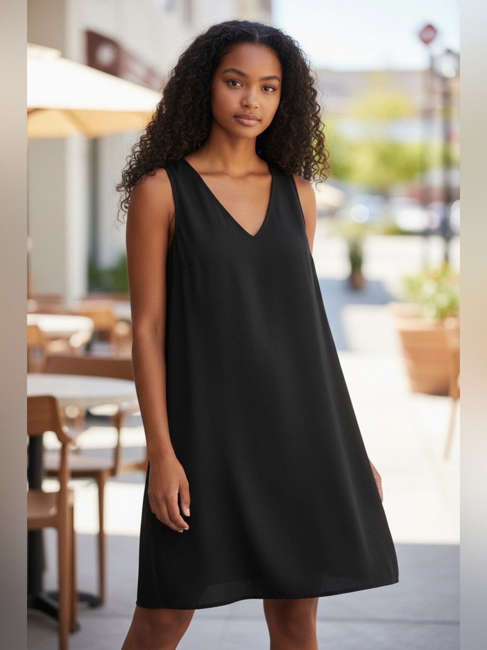 Chic Black V-Neck Sleeveless Shift Dress